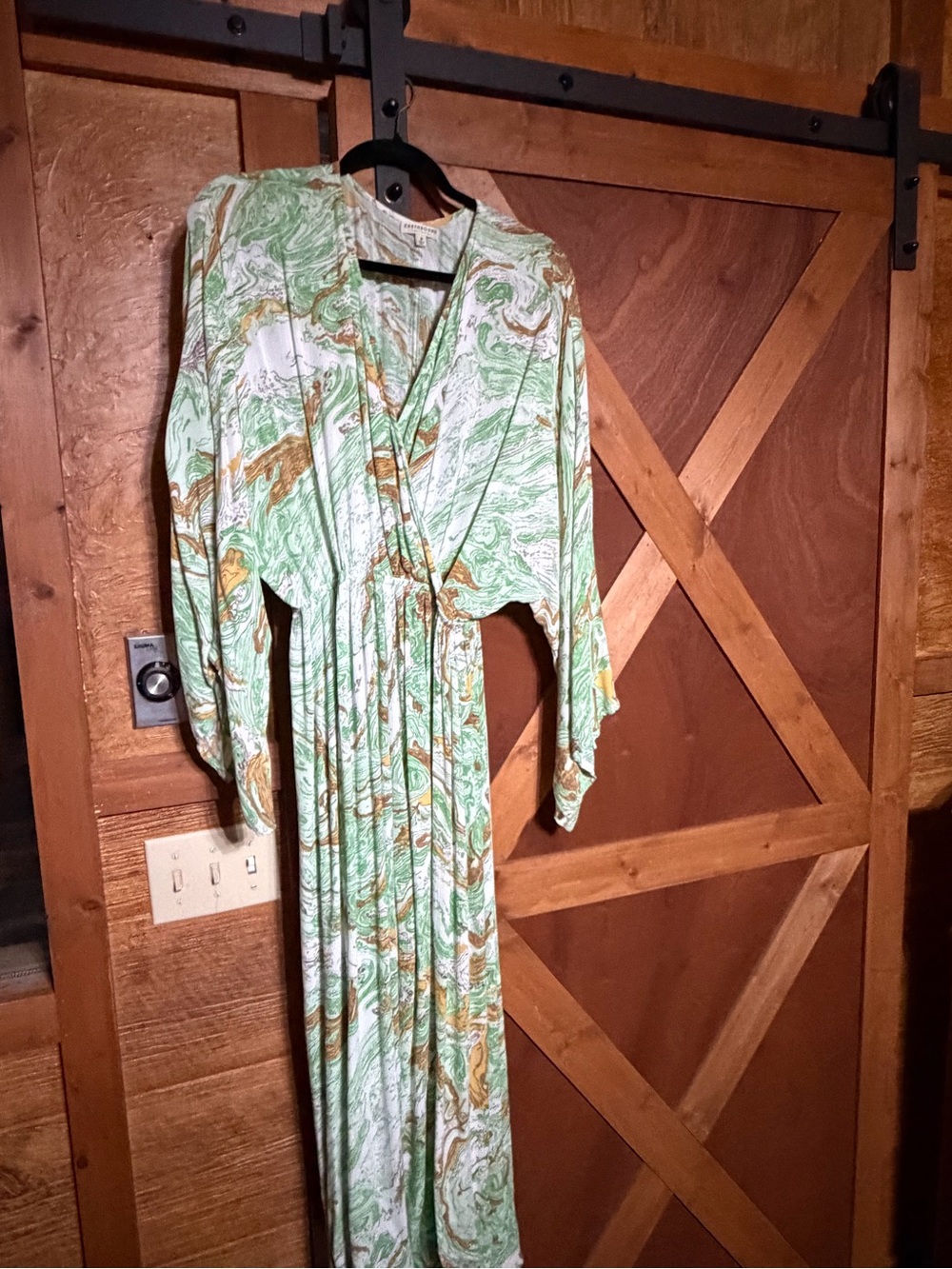 EARTHBOUND Green Marble-Print Wrap Jumpsuit with Gold Accents